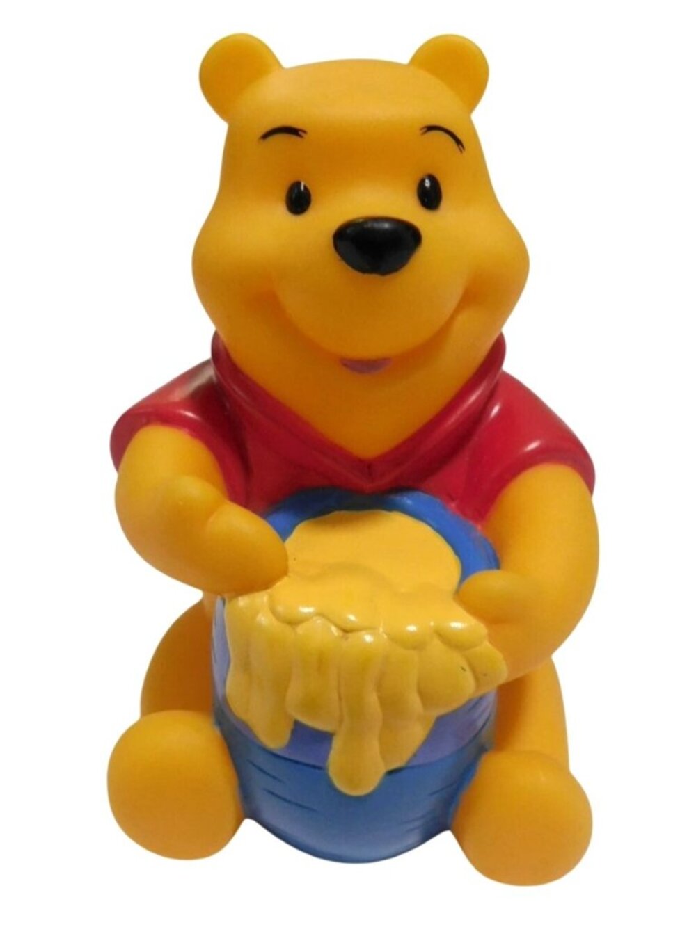 Vintage Winnie The Pooh Sitting Figure With Honey Pot 4.5" Plastic Bath Toy